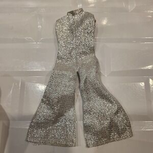 Vintage Barbie Clone Silver Brocade Jumpsuit, Jumpsuit Only Fab Lu Wendy
